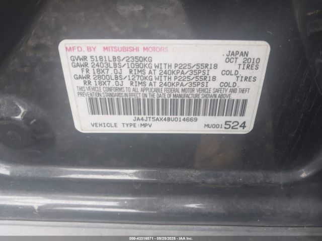 2011 MITSUBISHI OUTLANDER JA4JT5AX4BU014669 Photo 8