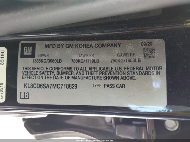 KL8CD6SA7MC718829 Chevrolet lv7 - mfi, variable valve timing, alum, gen 1 var 1