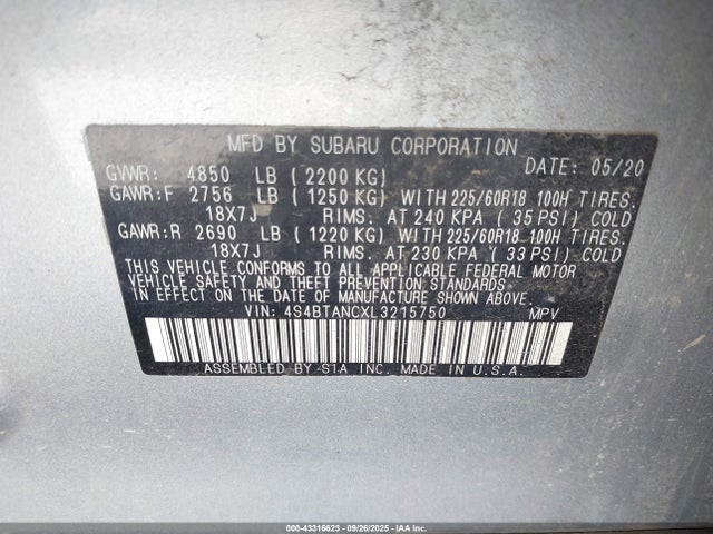 4S4BTANCXL3215750 Subaru u5