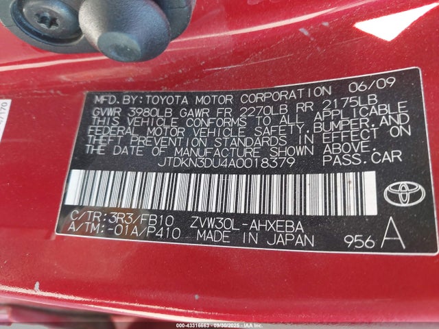2010 Toyota Prius Ii მანქანა იყიდება აუქციონზე, vin: JTDKN3DU4A0018379, აუქციონის ნომერი: 43316663