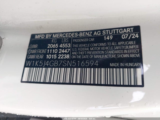 W1K5J4GB7SN516594 Mercedes-Benz m260