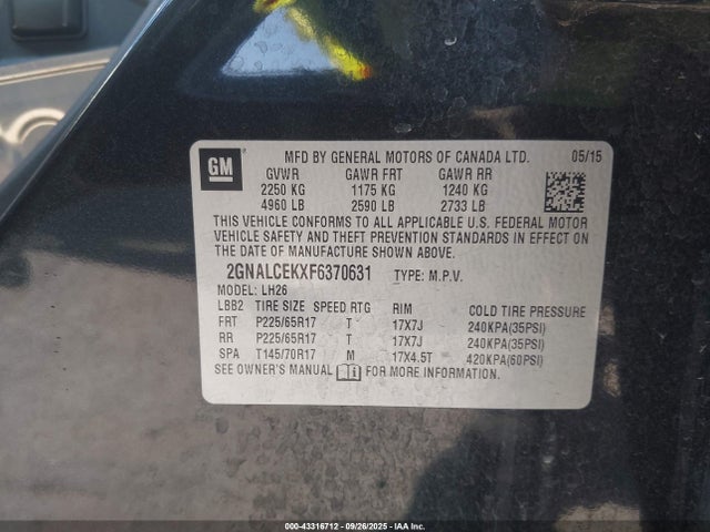 2GNALCEKXF6370631 Chevrolet Equinox 2lt