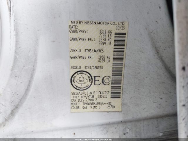 2015 NISSAN ARMADA 5N1AA0NC2FN619422 Photo 8