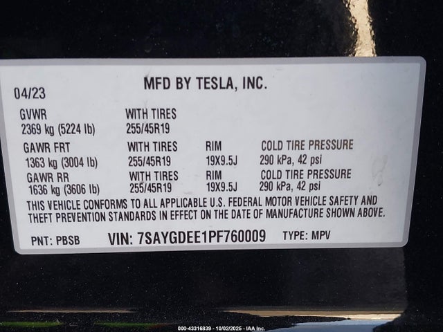 7SAYGDEE1PF760009 Tesla 2023