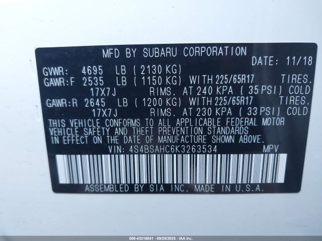 4S4BSAHC6K3263534 Subaru na u5