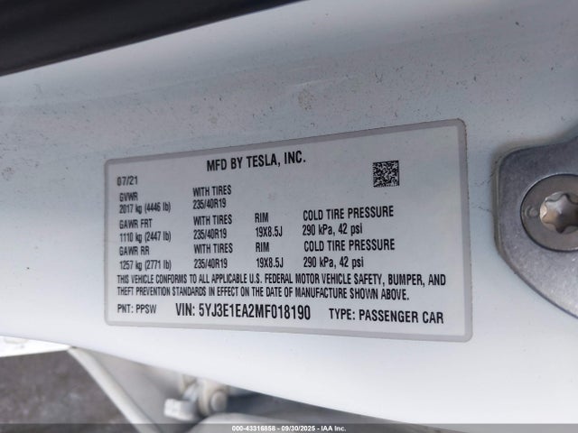 2021 TESLA MODEL 3 5YJ3E1EA2MF018190 Photo 8