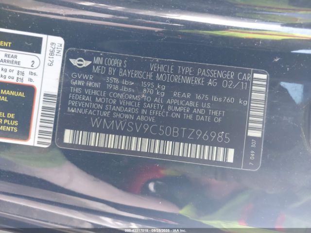 2011 MINI JOHN COOPER WORKS WMWSV9C50BTZ96985 Photo 8