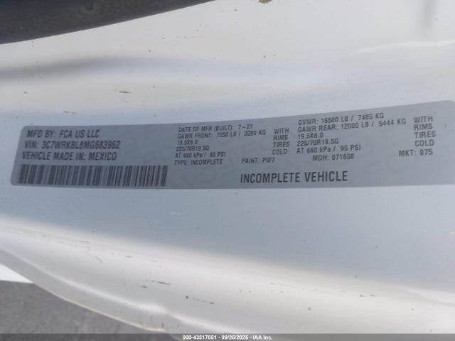 RAM 4500 Chassis Tradesman/slt 2021 3C7WRKBL8MG683962 Image 8