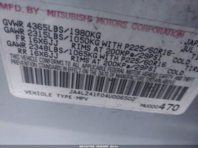 2004 MITSUBISHI OUTLANDER JA4LZ41F04U006502 Photo 8