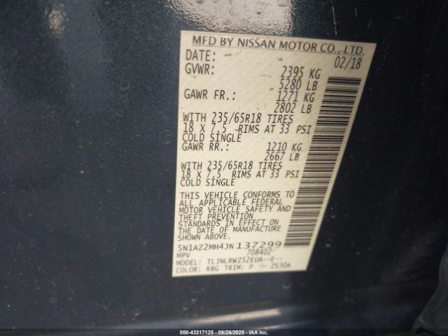 2018 NISSAN MURANO 5N1AZ2MH4JN137299 Photo 8