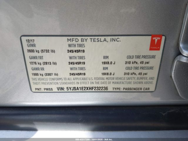 2017 TESLA MODEL S 5YJSA1E2XHF232236 Photo 8