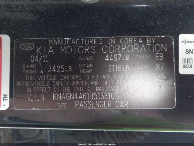 2011 KIA OPTIMA KNAGN4A61B5133105 Photo 8