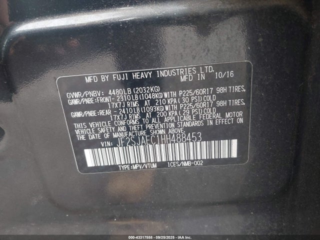 Subaru naturally aspirated u5 2017 JF2SJAEC1HH488453 Image 9