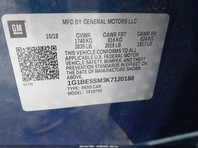 1G1BE5SM3K7120188 Chevrolet le2 -di: direct injection, vvt: variable valve timing, gen, alum