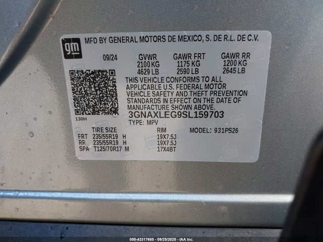 Продаж на аукціоні авто 2025 Chevrolet Equinox Fwd Rs, vin: 3GNAXLEG9SL159703, номер лоту: 43317685