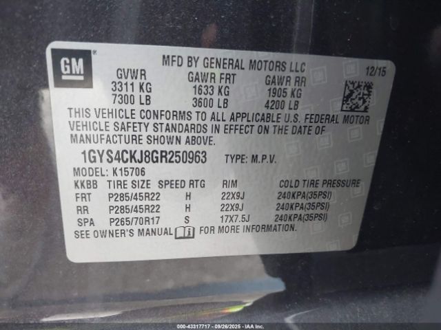 2016 CADILLAC ESCALADE 1GYS4CKJ8GR250963 Photo 8