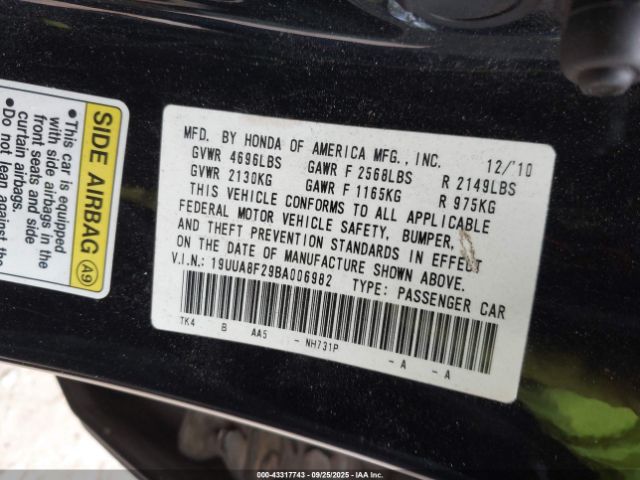 2011 ACURA TL 19UUA8F29BA006982 Photo 8