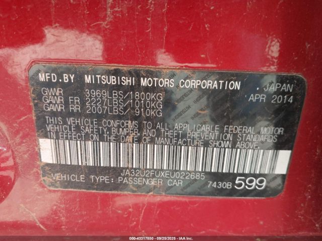 2014 MITSUBISHI LANCER JA32U2FUXEU022685 Photo 8