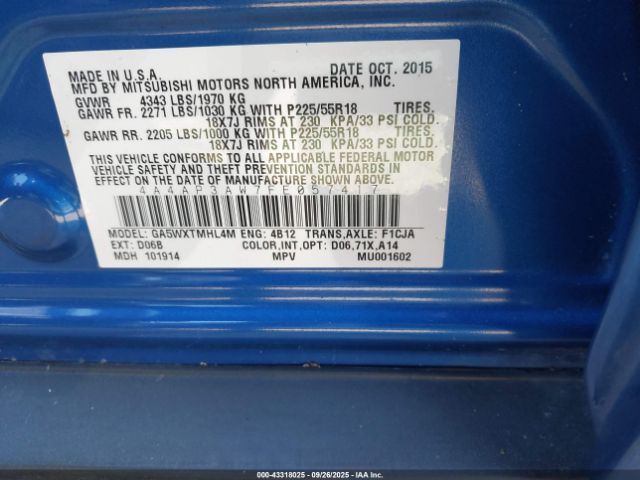 2015 MITSUBISHI OUTLANDER SPORT 4A4AP3AW7FE057417 Photo 8