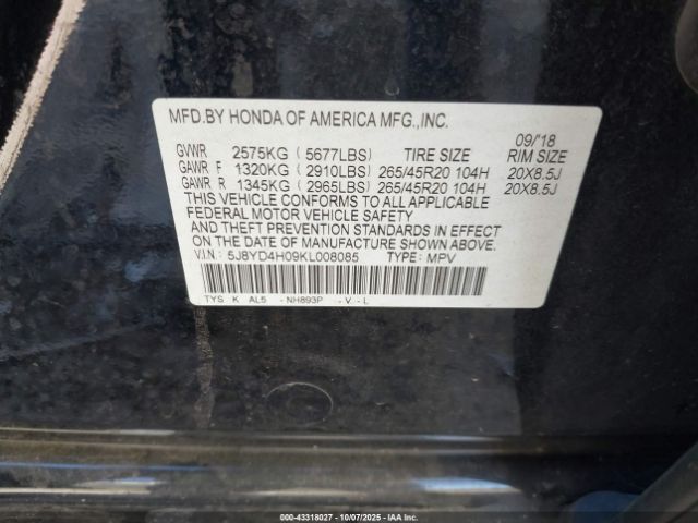 2019 ACURA MDX 5J8YD4H09KL008085 Photo 8