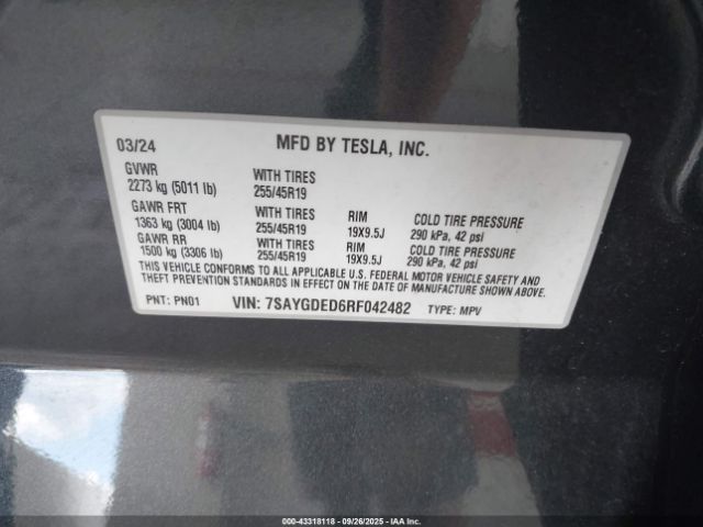 2024 TESLA MODEL Y 7SAYGDED6RF042482 Photo 8