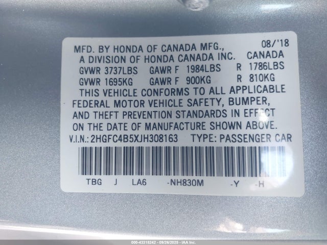 2HGFC4B5XJH308163 Honda k20c2