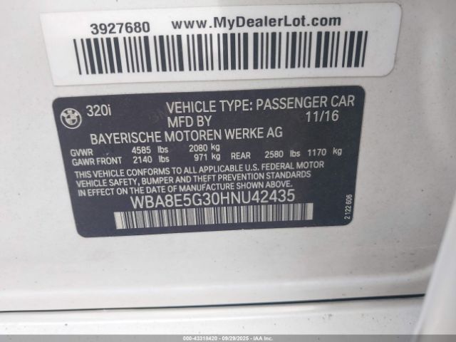 2017 BMW 320I WBA8E5G30HNU42435 Photo 8