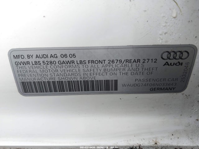 2006 AUDI A6 WAUDG74F06N033643 Photo 8