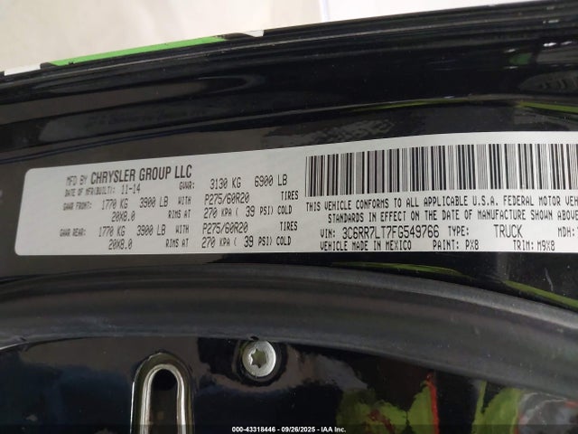 43318446 :رقم المزاد ، 3C6RR7LT7FG549766 vin ، 2015 Ram 1500 Big Horn مزاد بيع