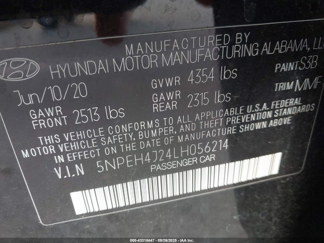 5NPEH4J24LH056214 Hyundai Sonata Limited