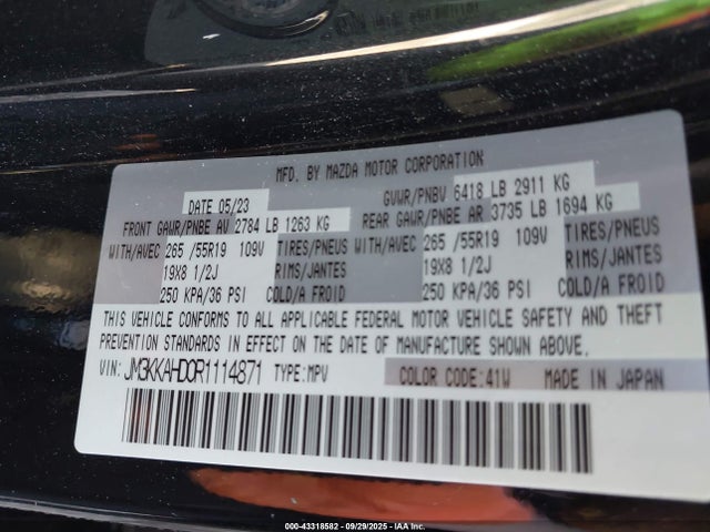 43318582 :رقم المزاد ، JM3KKAHD0R1114871 vin ، 2024 Mazda Cx-90 3.3 Turbo Select مزاد بيع
