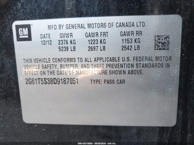 2013 CADILLAC XTS 2G61T5S38D9187051 Photo 8