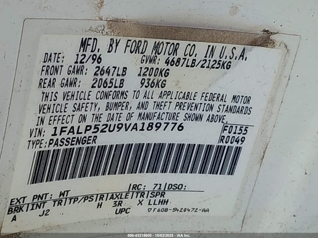 1997 FORD TAURUS 1FALP52U9VA189776 Photo 8