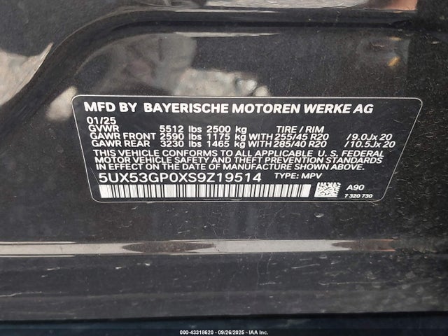 5UX53GP0XS9Z19514 BMW X3