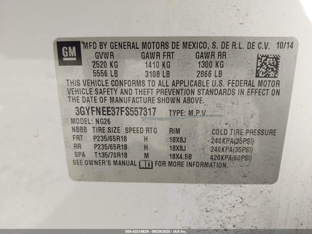 2015 CADILLAC SRX 3GYFNEE37FS557317 Photo 8