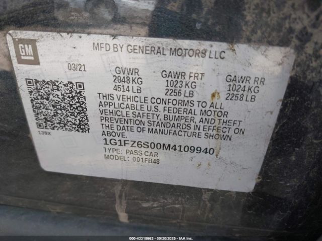 2021 CHEVROLET BOLT EV 1G1FZ6S00M4109940 Photo 8