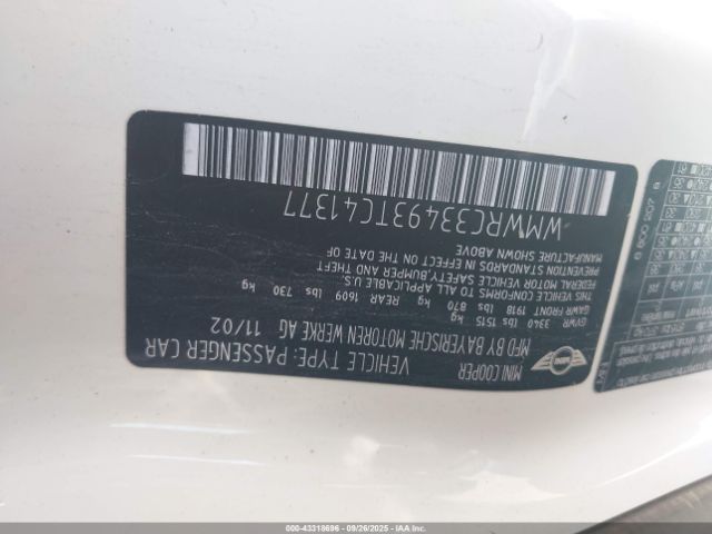 2003 MINI COOPER WMWRC33493TC41377 Photo 8