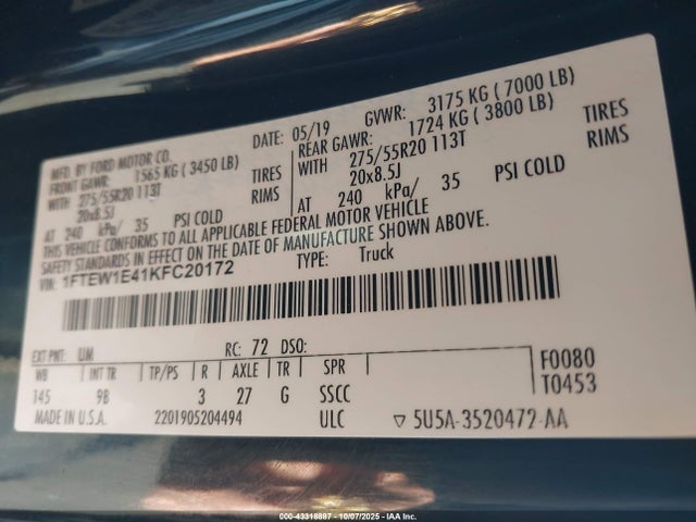 1FTEW1E41KFC20172 Ford F-150 Platinum