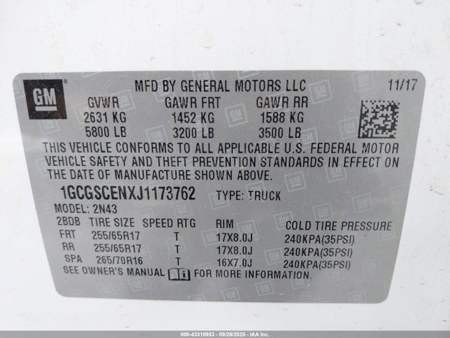 1GCGSCENXJ1173762 Chevrolet lgz - di: direct injection, vvt: variable valve timing, alum, var2, gen2