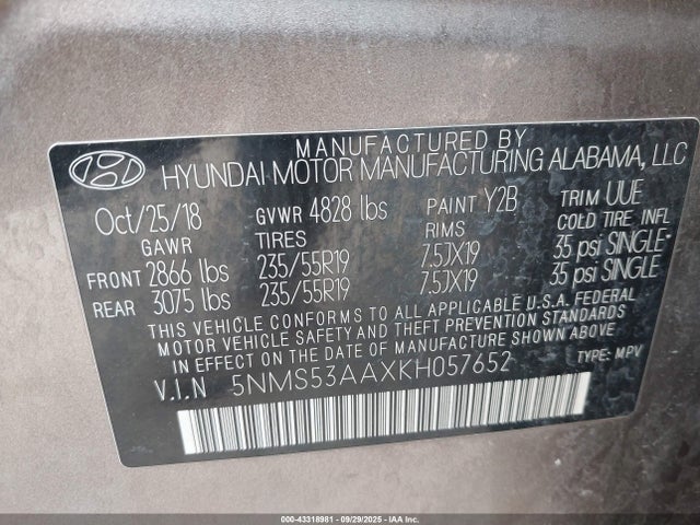 5NMS53AAXKH057652 Hyundai t-gdi theta ii