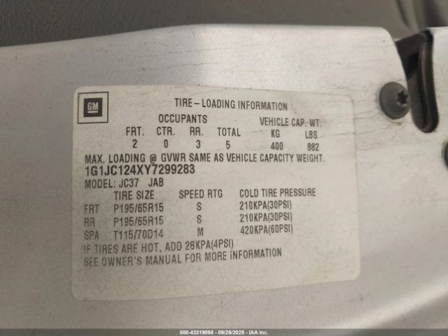 2000 CHEVROLET CAVALIER 1G1JC124XY7299283 Photo 8