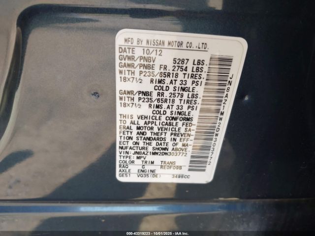 2013 NISSAN MURANO JN8AZ1MW2DW303772 Photo 8