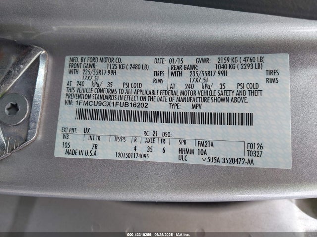1FMCU9GX1FUB16202 Ford Escape