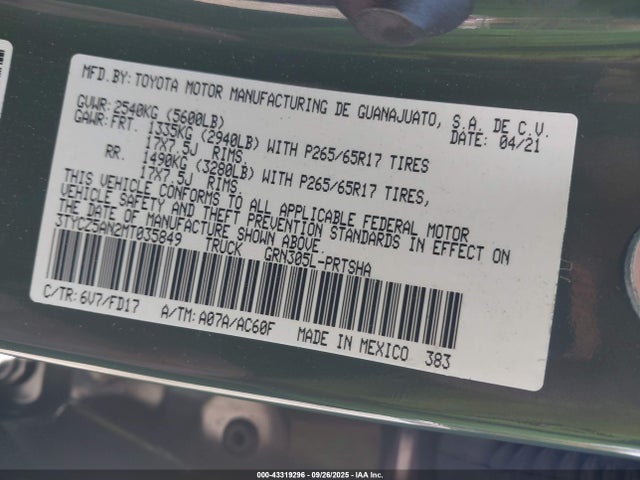Toyota 2gr-fks 2021 3TYCZ5AN2MT035849 Image 9