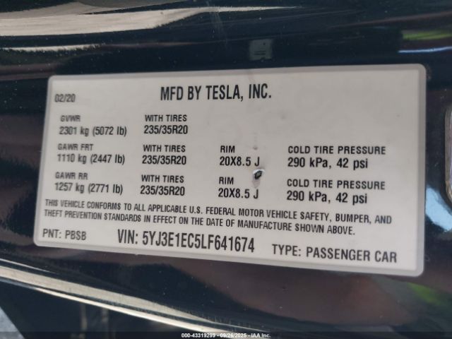 2020 TESLA MODEL 3 5YJ3E1EC5LF641674 Photo 8