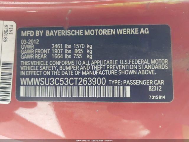 2012 MINI COOPER WMWSU3C53CT263900 Photo 8
