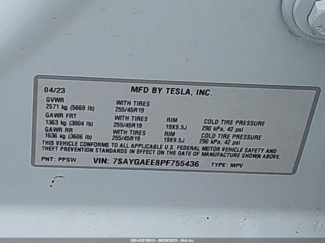 2023 TESLA MODEL Y 7SAYGAEE8PF755436 Photo 8