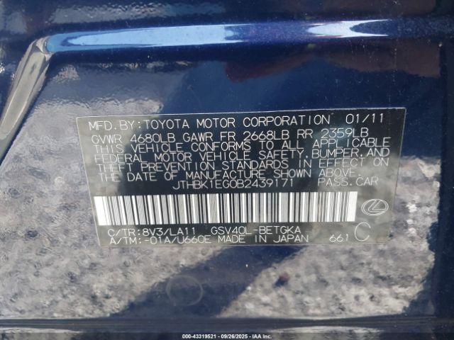 2011 LEXUS ES 350 JTHBK1EG0B2439171 Photo 8