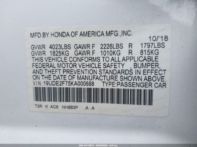 2019 ACURA ILX 19UDE2F75KA000688 Photo 8