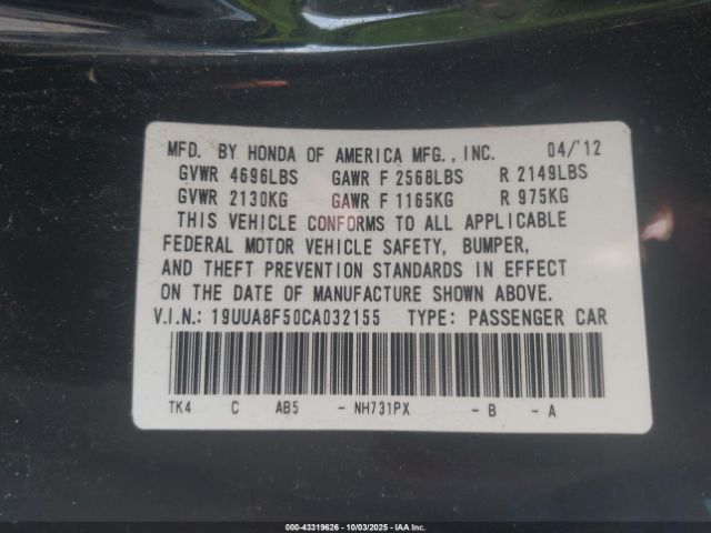 2012 ACURA TL 19UUA8F50CA032155 Photo 8